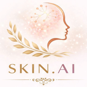 Skin.AI company logo - a face profile with neural network connections and golden leaf